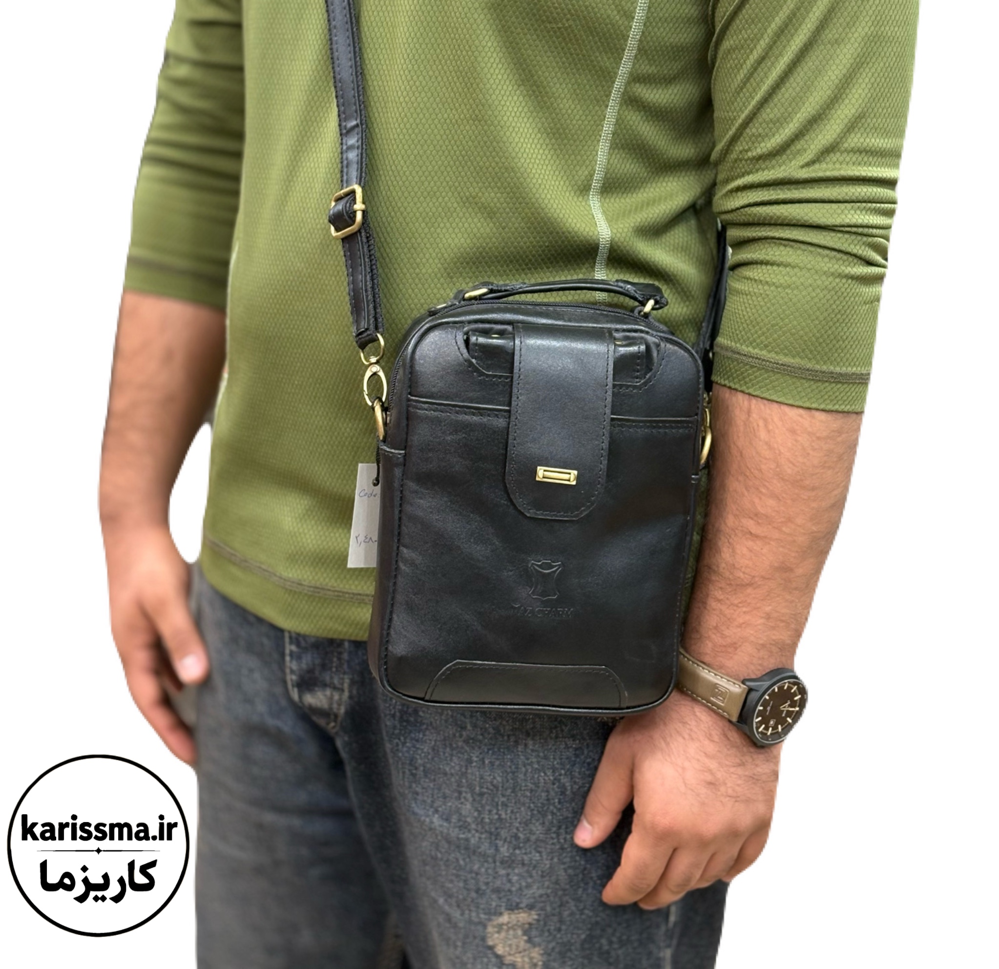 کیف مردانه دوشی چرم صنعتی متوسط جاکارتی دار